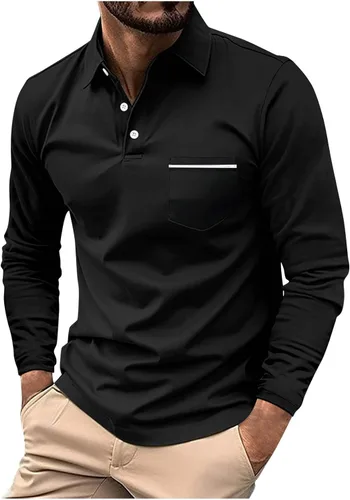 Vista 23 de Mens Long Sleeve Polo Shirts Casual Loose Button Down Shirt Big and Tall Gym Workout Tee Top Lightweight Pullover