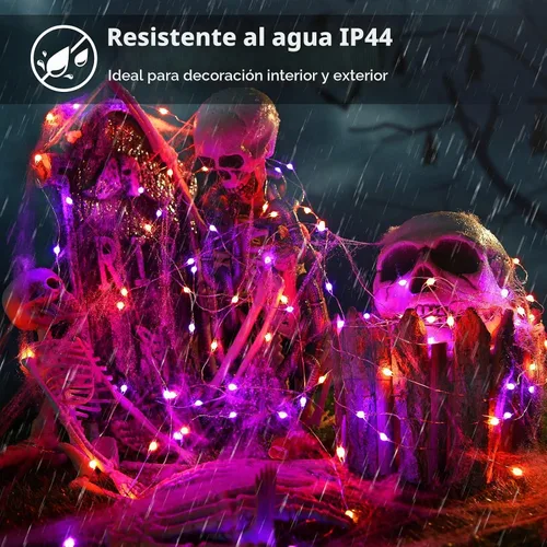 Vista 4 de BrizLabs luces de Halloween moradas y naranjas, guirnalda de luces de 17.48 pies con 50 LED para Halloween, con control remoto, 8 modos