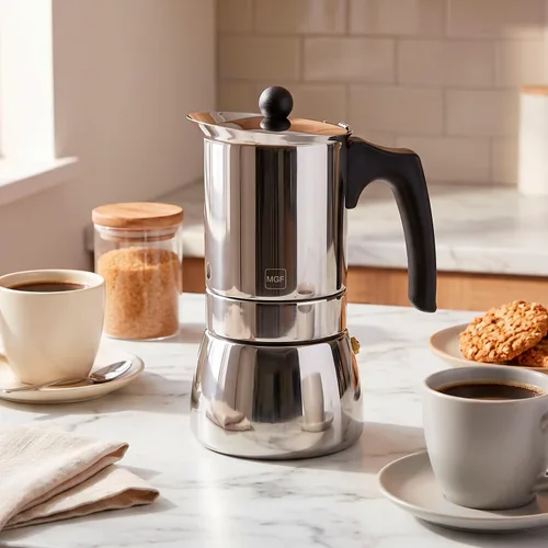 Vista 2 de Magefesa Genova - Cafetera espresso para estufa de 4 tazas, olla moka de acero inoxidable, compatible con inducción, cafetera Greca Plateado