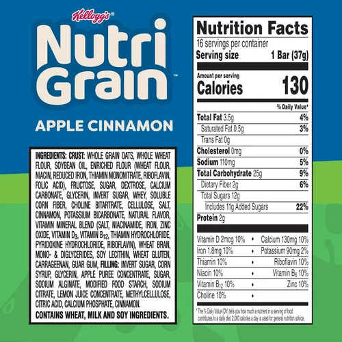 Vista 2 de Barras de Cereales Kellogg 's Nutri-grain (paquete grande manzana, canela, 16 cajas, juego de 3)