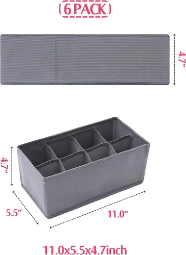 Vista 2 de DIOMMELL Paquete de 6 cajas de almacenamiento de tela plegables para armario, aparador, cajón, cestas de tela, contenedores divisores para ropa, Gris