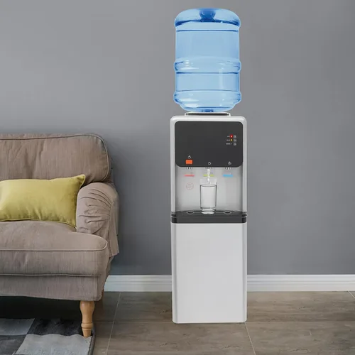 Vista 5 de Dispensador de agua fría y caliente de carga superior, dispensador de enfriador de agua para botellas de 3 o 5 galones, máquina de agua con bloqueo