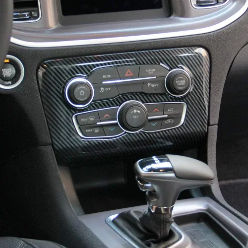 Vista 2 de Crosselec - Cubierta de panel de control central de fibra de carbono para aire acondicionado A/C para Dodge Charger 2015+ (Negro)