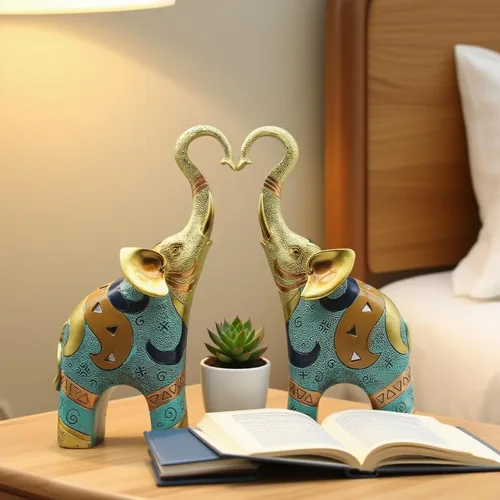 Vista 2 de Decoración de estatuas de elefante dorado, figura de buena suerte para decoración del hogar, esculturas y estatuas de arte de resina, regalos