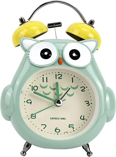 Vista 8 de Reloj despertador para niños, diseño de búho de dibujos animados, timbre fuerte, despertador, sin tictac, reloj de escritorio con luz nocturna