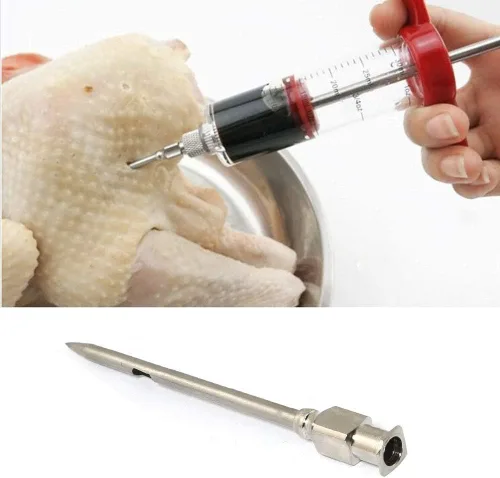 Vista 4 de 4 agujas inyectoras para barbacoa, adobo de acero inoxidable Turquía BBQ Inyector de carne Aguja Accesorios de cocina Suministros para el hogar