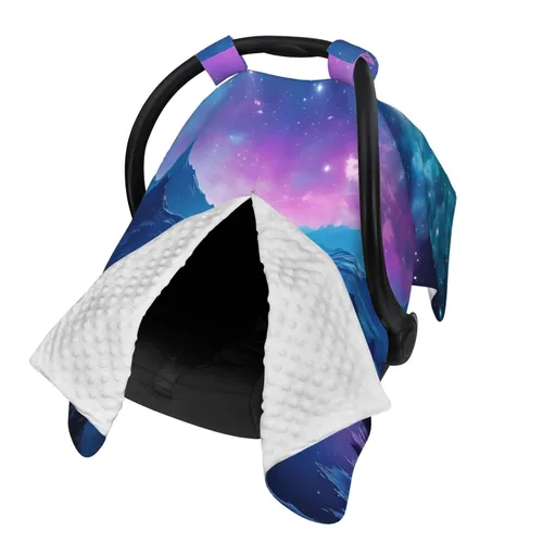 Vista 2 de Baby Car Seat Canopy Cover for Mom, Soft Breathable Nursing Breastfeeding Covers Multi Use Stroller Sun Shade Newborn Shower Gift，Cool Star River