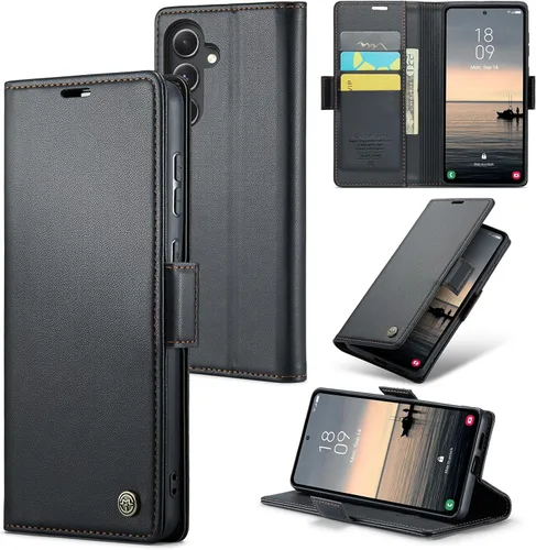 Vista 13 de Funda tipo cartera compatible con Samsung Galaxy S23, de piel sintética, con función atril y tarjetero para Galaxy S23 5G de 6.1 pulgadas (negro)