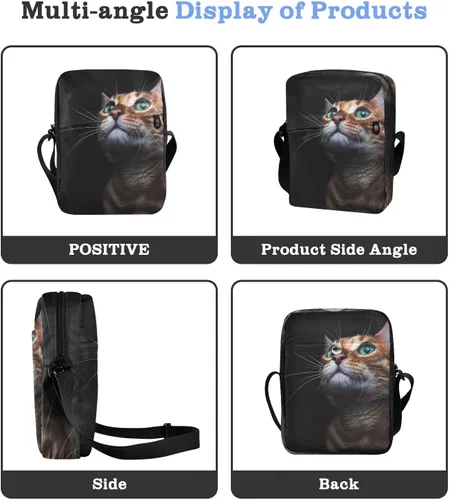 Vista 4 de Bengal - Bolso bandolera con diseño de gato para mujeres y hombres, bandolera cruzada, bolsa de hombro pequeña con correa ajustable para viajes al