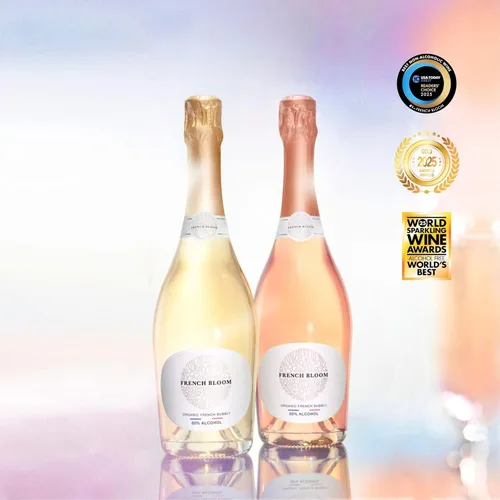Vista 2 de French Bloom Set Duo (1 Botella Le Blanc, 1 Botella Le Rosé) Vino Espumoso Libre de Alcohol 0.0%, 750ml - Certificado Orgánico, Vegano, Bajo
