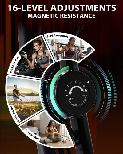 Vista 6 de Merax Bicicleta estática plegable, 3 en 1, bicicleta estática magnética para el hogar con resistencia de 16 niveles, bicicleta de ciclismo vertical