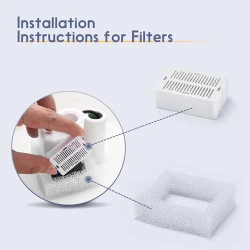 Vista 5 de Lawfery Paquete de 8 filtros de fuente de agua de cerámica para gatos, 8 filtros de fuente para gatos y 2 esponjas de prefiltro para fuentes de agua