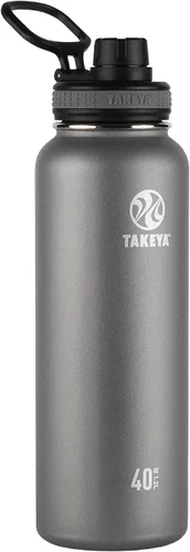 Vista 6 de Takeya Originals - Botella de agua de acero inoxidable con aislamiento al vacío de 18 onzas con tapa de boquilla, negra