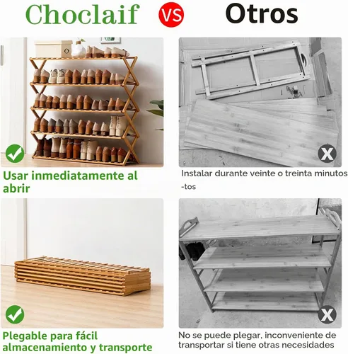 Vista 5 de Choclaif Zapateros independientes para armario, zapatero de bambú para dormitorio, entrada, pasillo, armario, sala de estar (5 niveles)
