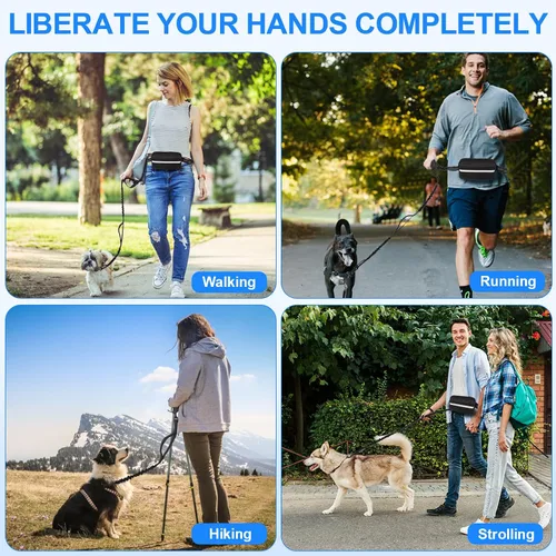 Vista 7 de Philorn Correa de perro manos libres con bolsa, correa de cintura ajustable para pasear perros, correas de correr para perros medianos y grandes