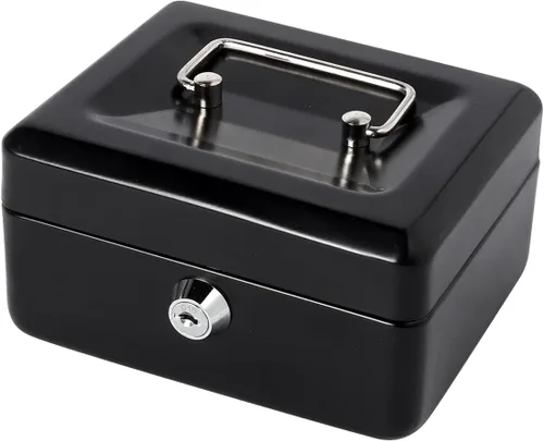 Vista 10 de Caja de dinero pequeña con bandeja de dinero y cerradura, caja de dinero de metal para efectivo, caja de seguridad de 7.87 x 6.3 x 3.54 pulgadas