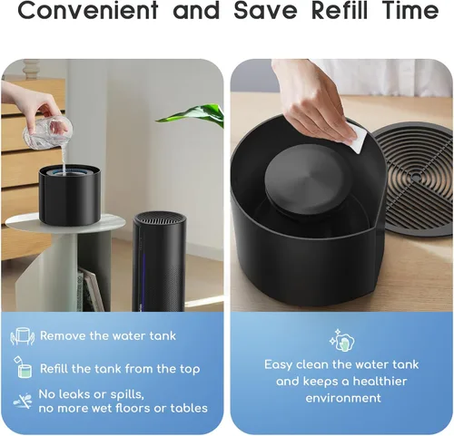 Vista 7 de Afloia Purificador de aire y humidificador 2 en 1, filtración silenciosa de 3 etapas para alergias de mascotas y humo, apagado automático, luz LED
