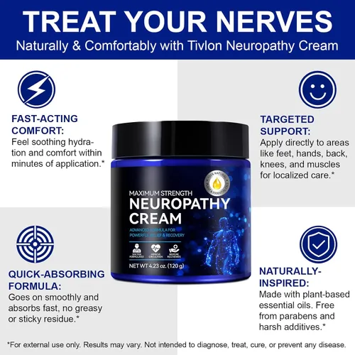 Vista 3 de AIQIUSHA Crema de alivio de nervios de máxima fuerza, crema de alivio de neuropatía, ingredientes naturales, crema calmante para pies y manos