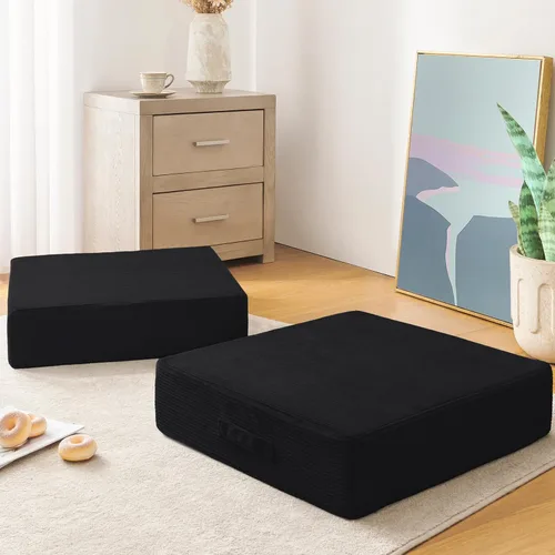 Vista 20 de Wellsin Cojines de Suelo Cuadrados Sólidos para Adultos y Niños - Cojín Grande de Suelo para Meditación y Asiento con Espuma Gruesa y Funda de Beige