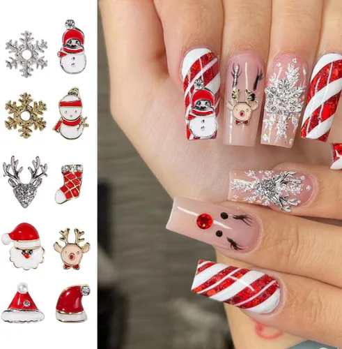 Vista 2 de 20 dijes de uñas de Navidad, copos de nieve 3D, muñeco de nieve, Papá Noel, alce, ciervo, para uñas acrílicas, invierno, Navidad, lindas gemas
