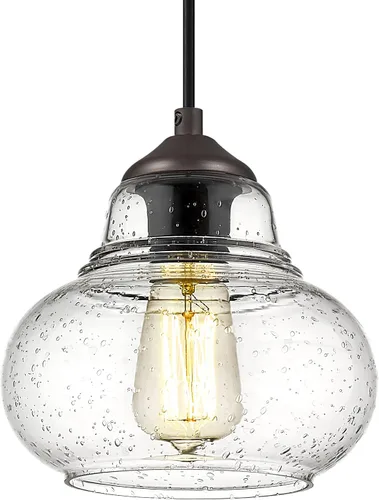 Vista 14 de ELYONA Paquete de 2 Luces Colgantes de Vidrio Burbuja, Lámpara Colgante Vintage de 8 Pulgadas de Vidrio Granulado, Luminarias Colgantes Industriales