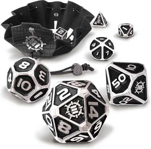 Vista 11 de ENHANCE DND - Juego de dados de metal, 7 dados poliédricos con estuche de almacenamiento y bolsa con cordón, juego de metal sólido para Calabozos