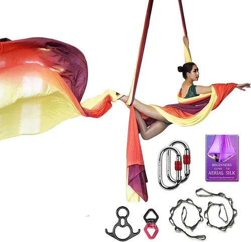 Vista 15 de Set de Equipo Deluxe de Sedas Aéreas - Hamaca Aérea de Yoga de 11 Yardas para Acrobacia, Artes Circenses, Danza (L:10m W:2.8m)