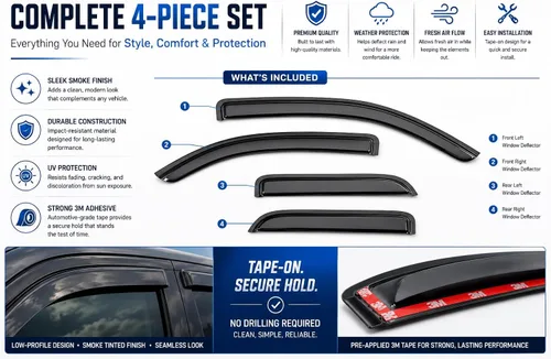 Vista 8 de Black Horse - 4 protectores de lluvia para ventana, deflector solar compatible con Silverado/Sierra 1500 2014-2018 doble cabina Silverado/Sierra