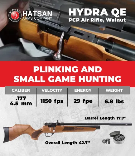 Vista 2 de Hatsan Hydra .177 Cal PCP QE - Rifle de aire con paquete de 500 pellets y 100 objetivos de papel