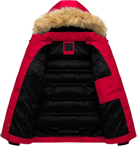Vista 3 de Pursky Chaqueta acolchada impermeable para hombre, abrigos de burbujas de invierno, parka de esquí con capucha