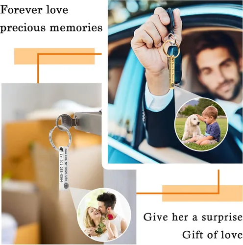 Vista 6 de Llavero personalizado con imagen Llavero de foto personalizado con texto, regalos personalizables para hombres, mujeres, novios