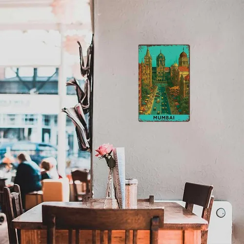 Vista 5 de Funny Metal Sign Mumbai, India - Cultural City Poster Wall Art Tin Signs For Home Man Cave Office Bedroom Wall Decor 8x12inch