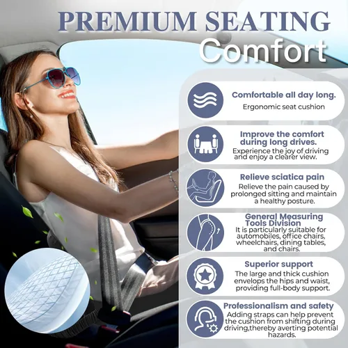 Vista 6 de Cojín de asiento de espuma viscoelástica para ciática y alivio del dolor de espalda, almohadilla ergonómica para silla con correa ajustable y funda