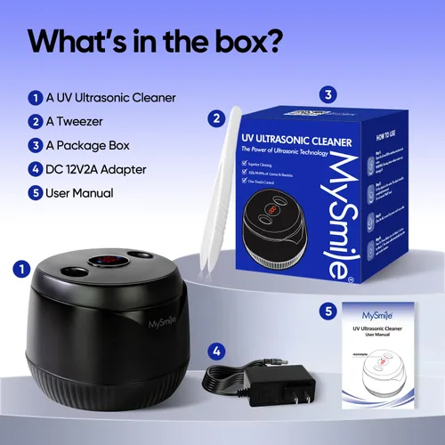 Vista 9 de MySmile Máquina limpiadora ultrasónica dental, limpiador dental de 45 kHz con capacidad de 6.8 fl oz para alineador, aparatos ortopédicos, protector