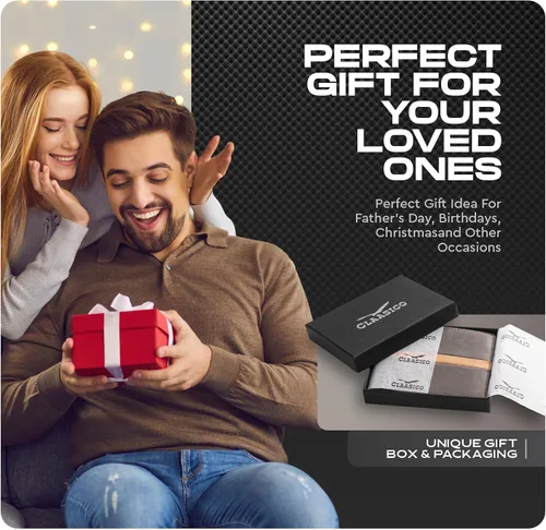 Vista 5 de Cartera para hombre Cartera delgada de piel auténtica con RFID Regalo para hombres empaquetado en elegante caja de regalo