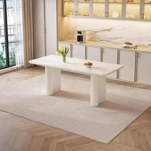 Vista 6 de Mesa de comedor de 63.14 pulgadas, mesa de cocina rectangular moderna, mesa de comedor para el hogar para cocina, bar, sala de estar, espacio Blanco
