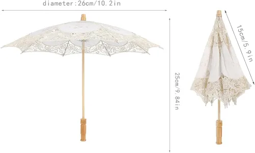 Vista 4 de Toddmomy Sombrilla de encaje, paraguas decorativo de boda, sombrilla de encaje para novia, adorno para decoración de fotos, disfraz de dama (blanco)