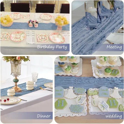 Vista 6 de Camino de mesa de estopilla de 17 x 108 pulgadas, tela bohemia semitransparente para boda, baby shower, fiesta de cumpleaños, decoración de mesa