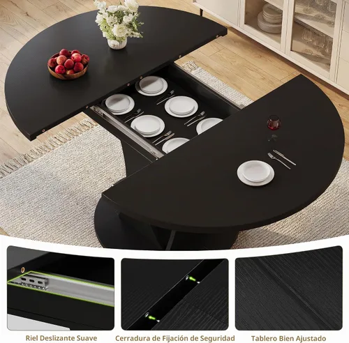 Vista 3 de iPormis Mesa de comedor extensible de 43 a 59 pulgadas, mesa de cocina redonda con pedestal de arcos modernos, mesa de comedor ovalada con hojas