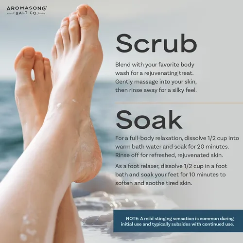 Vista 4 de Aromasong Copos de magnesio crudo para baño + sal del mar muerto para remojo – Paquete resellable de 5 libras de escamas de cloruro de magnesio