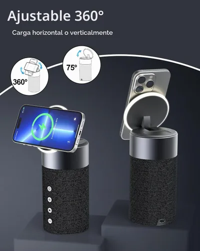 Vista 4 de Bluetooth Speaker, Night Light, 15W Magnetic Fast Charging for Apple, Black Negro