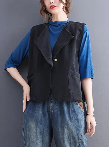 Vista 4 de DOVWOER - Chaleco holgado estilo vintage para mujer con botones y 2 bolsillos