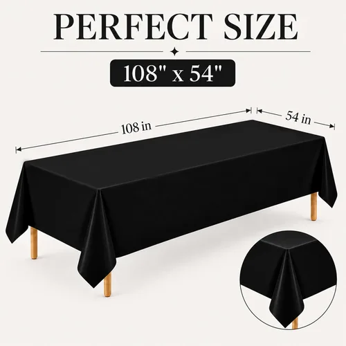 Vista 3 de WNINK Paquete de 2 Manteles Negros Desechables Cubiertas de Mesa 54" x 108" Manteles para Barbacoa Cumpleaños Picnic Despedida de Soltera Compromiso