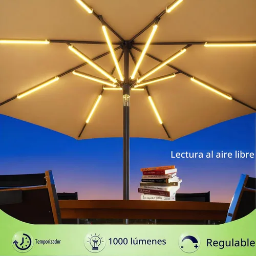 Vista 2 de Luces de sombrilla de patio al aire libre, 1000 lúmenes 15 W LED blanco cálido, impermeable con temporizador regulable, luz de poste de sombrilla