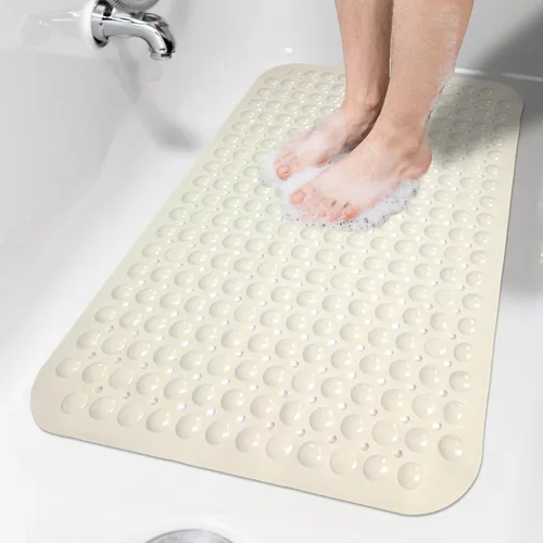 Vista 51 de Tapete de ducha negro antideslizante de 17 x 30 pulgadas, tamaño estándar, tapete de baño de burbujas suaves para ducha interior, tapete de baño
