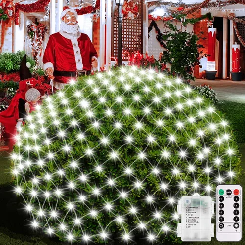 Vista 8 de DBFAIRY Luces de Red de Navidad de 5 x 5 Pies que Funcionan con Batería 100 LED Luces de Red para Arbustos con Control Remoto Temporizador Regulable