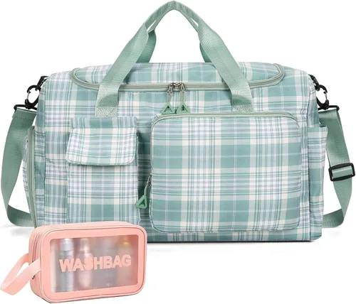 Vista 61 de Bolsa de Gimnasio Pequeña para Mujer, Bolsa de Lona de Viaje, Bolsa de Fin de Semana con Compartimento para Zapatos