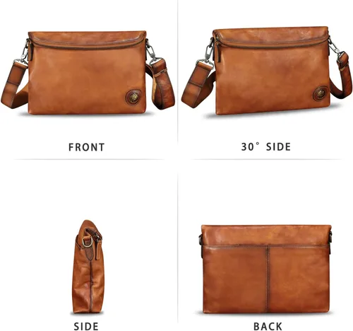 Vista 4 de IVTG Bolso bandolera de cuero genuino y bolso de mano para hombres y mujeres, bolso de hombro de cuero cruzado con correa
