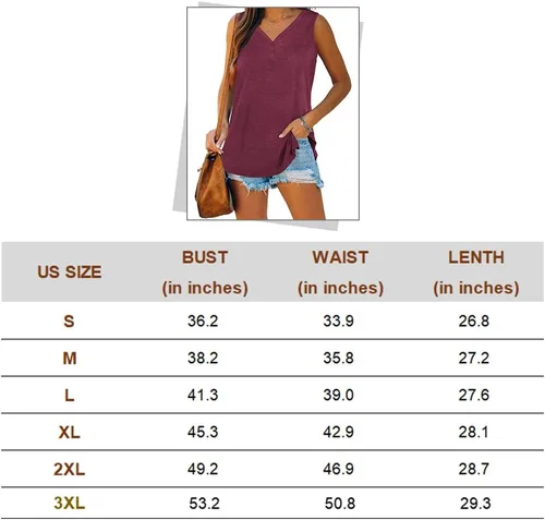 Vista 5 de WEESO Camisetas sin mangas de verano con cuello en V para mujer, con botones, ajuste holgado