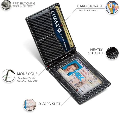 Vista 11 de SERMAN BRANDS RFID Blocking Wallet Slim Bifold - Genuine Leather Minimalist Front Pocket Wallets for Men with Money Clip Gift